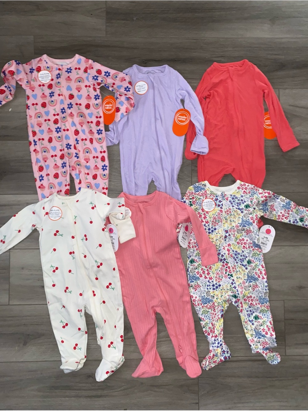 6-9M Wonder Nation Sleepers 6-Piece Set - Pink, Lavender, Coral, White, Floral